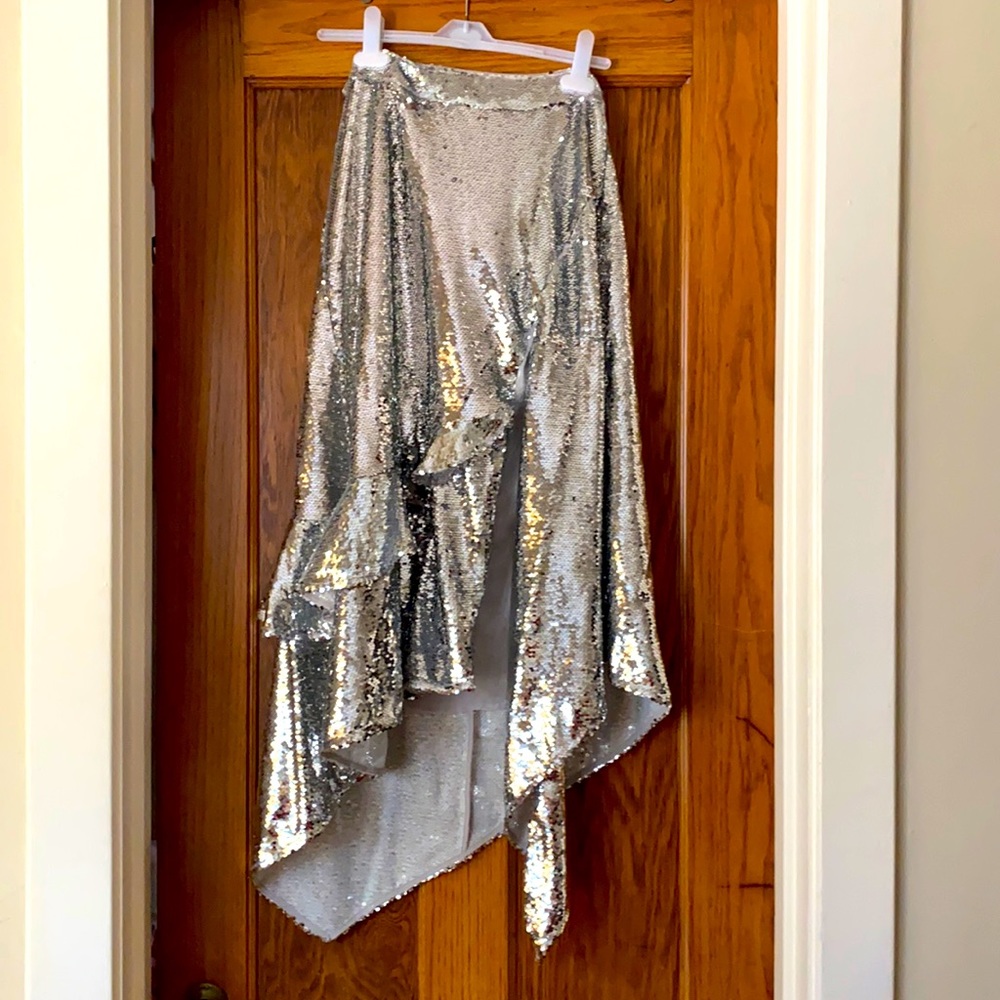 ASOS asymmetrical silver sequin skirt